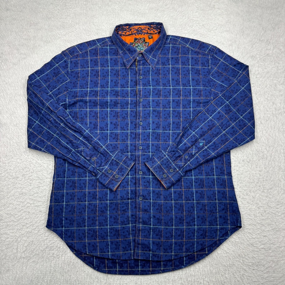 Robert Graham Long Sleeve Button Front Shirt Blue Floral Men's Size 2XL